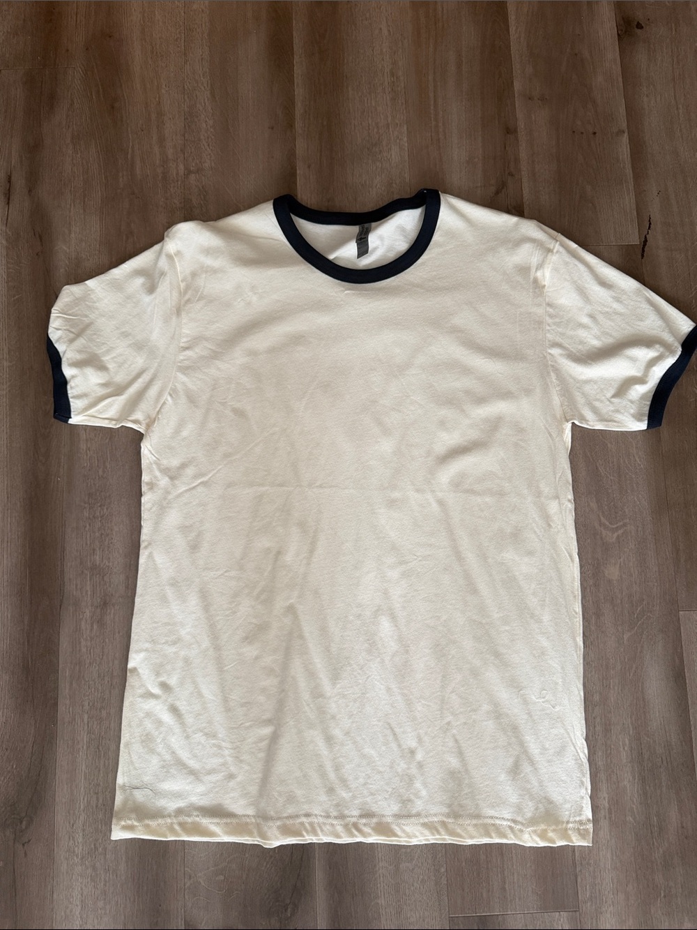 NWOT Next Level Apparel Cream Ringer Tee with Navy Trim